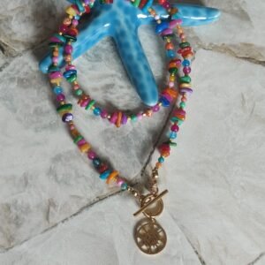 Naszyjnik "Kompas Duszy" kolorowa masa perłowa i agat