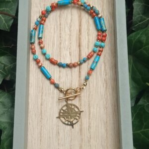 Naszyjnik "Wiatr Kolorów" niebiesko-pomarańczowe jaspisy i lawa