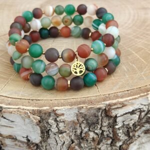 Bransoletki "Leśna Energia" agat matowy zieleń i brąz