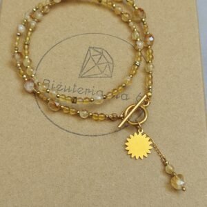 Niepowtarzalny naszyjnik z cytrynu ze złotym hematytem i zawieszką słońce