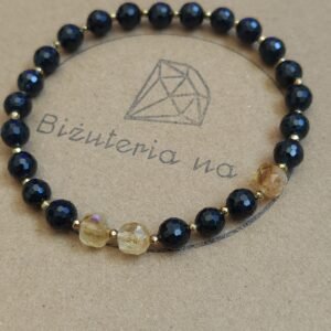 Bransoletka z czarnego turmalinu i cytrynu – złoty hematyt