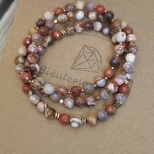 Komplet bransoletek z kamieni naturalnych – czerwony ryolit i jaspis cappuccino z hematytem | elegancka biżuteria handmade