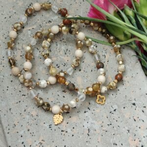 Komplet bransoletek z kamieni naturalnych – agat, kamień rzeczny i kryształ górski