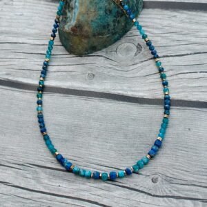 Choker „Morski Blask” – Lapis Lazuli i Apatyt | Choker z Kamieni Naturalnych Handmade