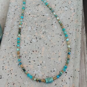 Choker z Amazonitu i Turkusu Afrykańskiego – Naturalna Elegancja w Odcieniach Turkusu