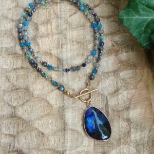 Naszyjnik z labradorytem „Blue Eclipse” – labradoryt, lapis lazuli i naturalne kamienie 49 cm